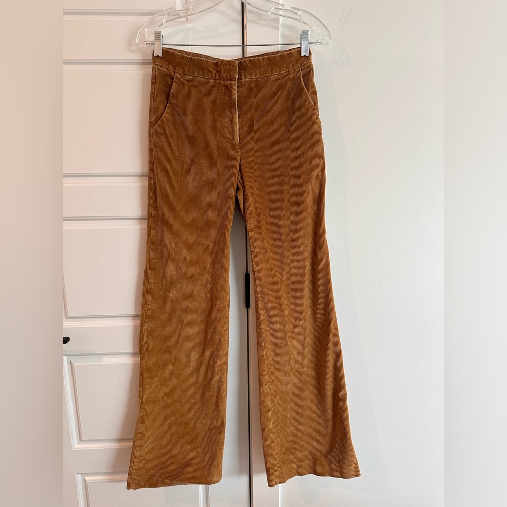 Aritzia Babaton high waisted tan corduroy flare wide leg autumn essential size 2